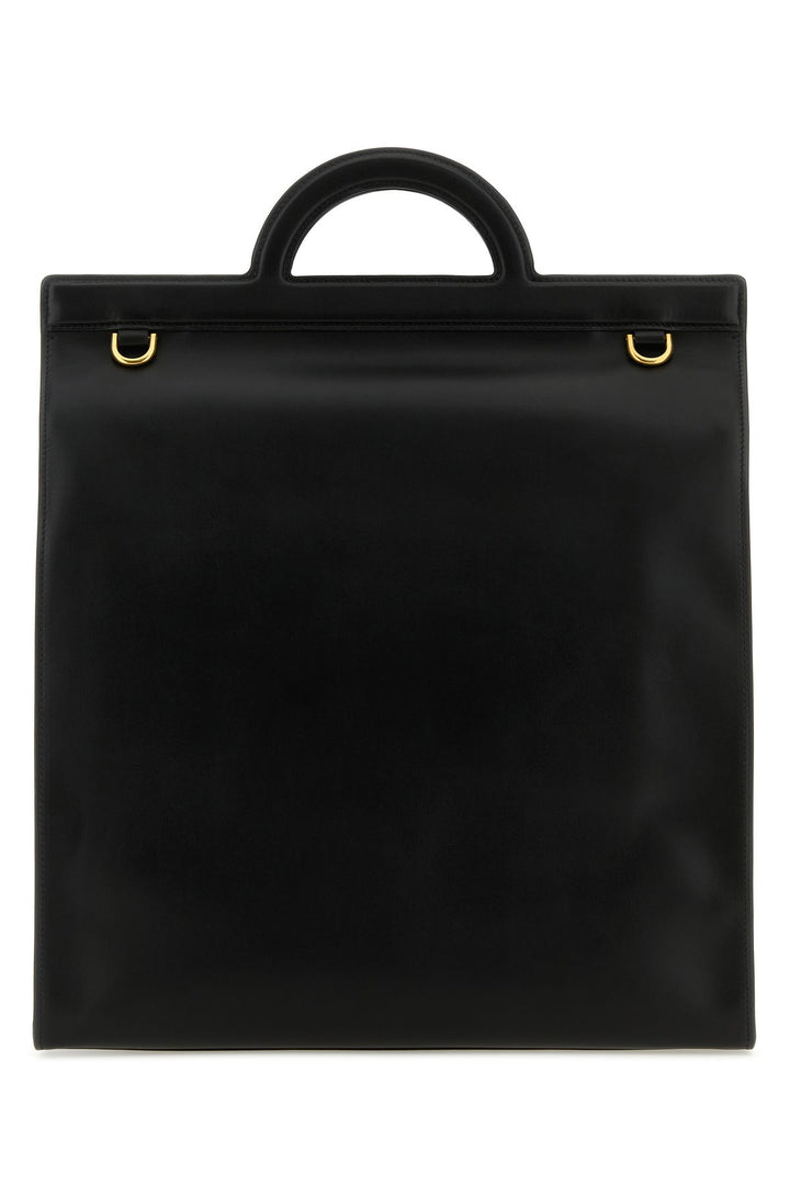 Black leather shopping bag