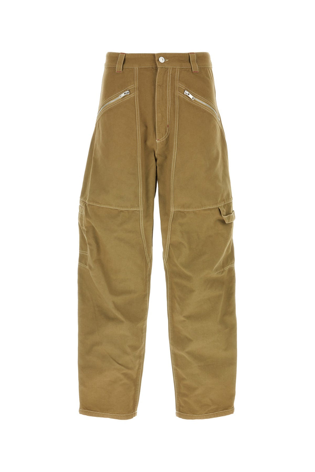 Khaki cotton wide-leg Parker pant