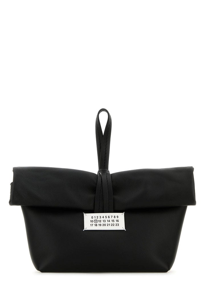 Black leather Paper Bag clutch