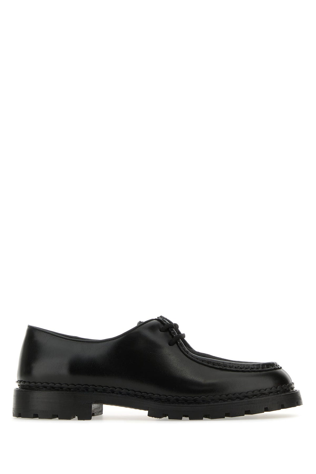 Black leather and calf hair lace-up shoes