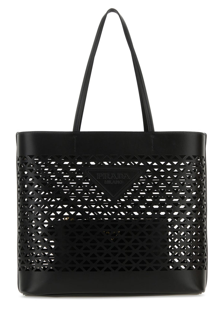 Black leather shopping bag