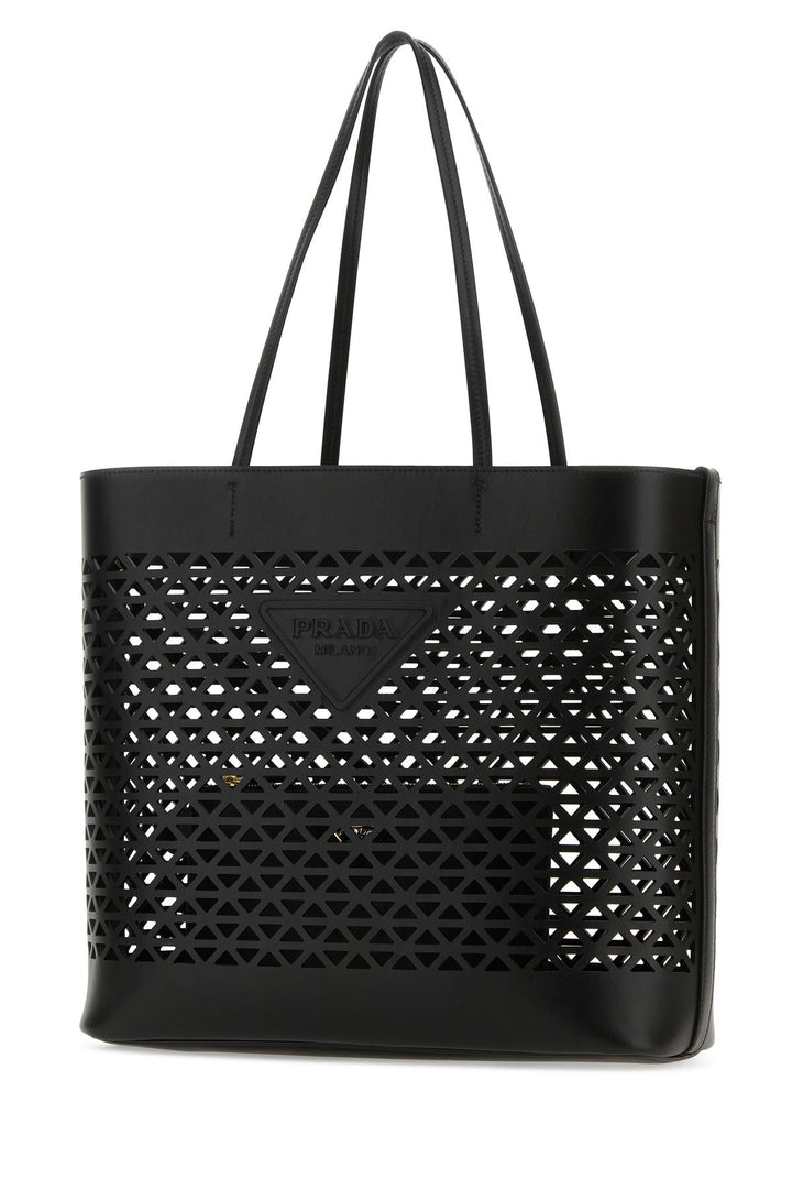 Black leather shopping bag