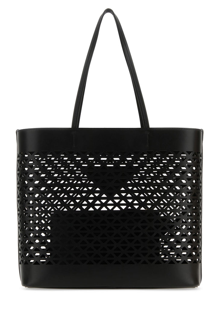 Black leather shopping bag