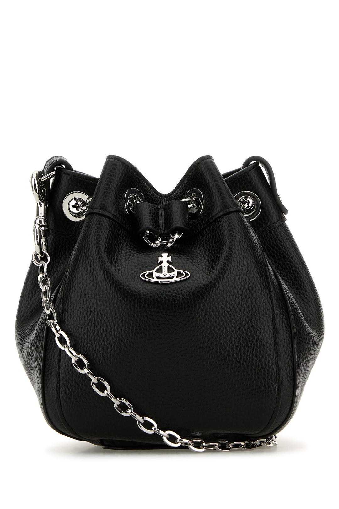 Black synthetic leather small Chrissy bucket bag