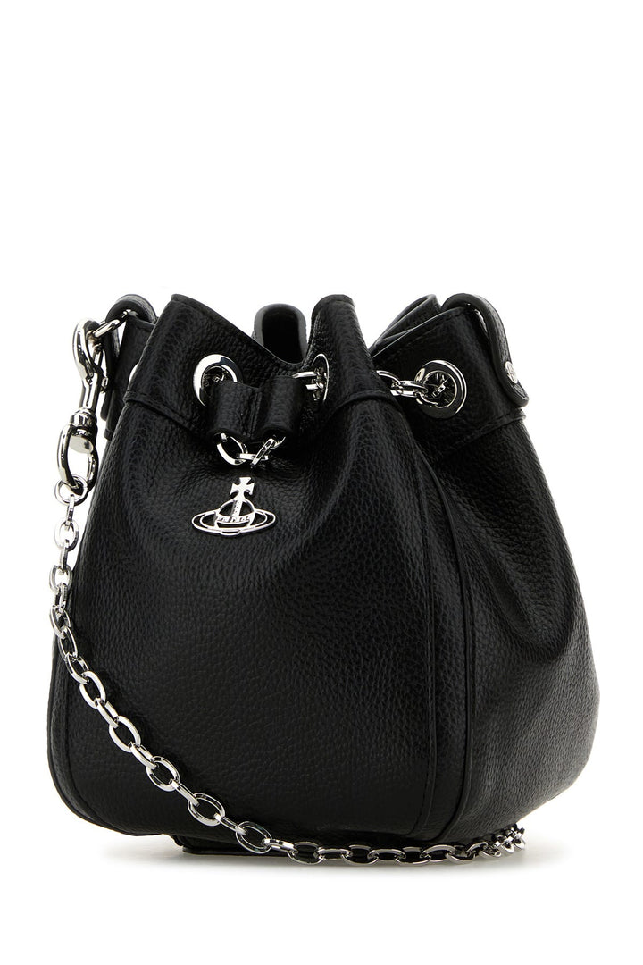 Black synthetic leather small Chrissy bucket bag