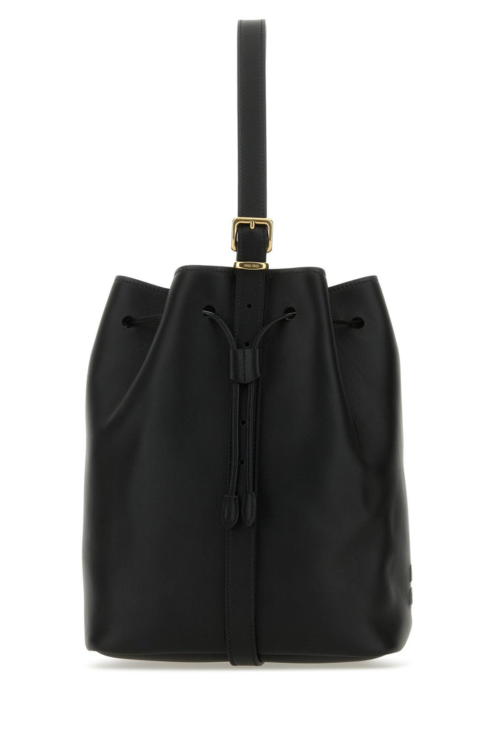 Black leather bucket bag