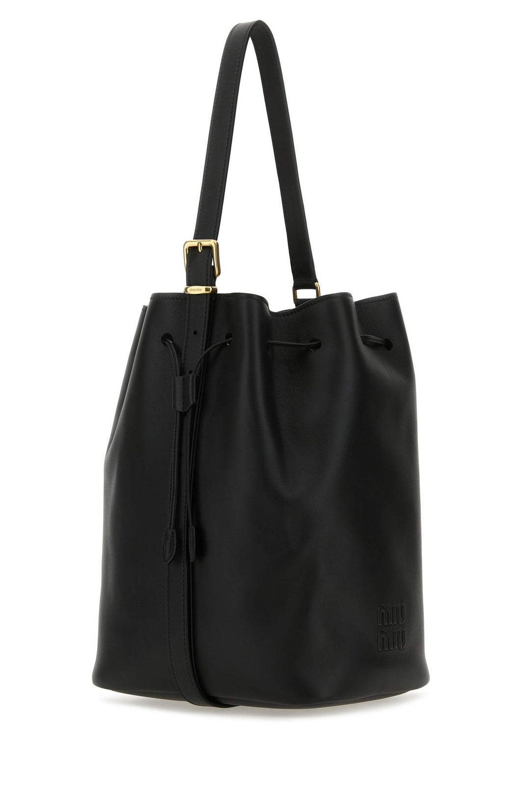 Black leather bucket bag