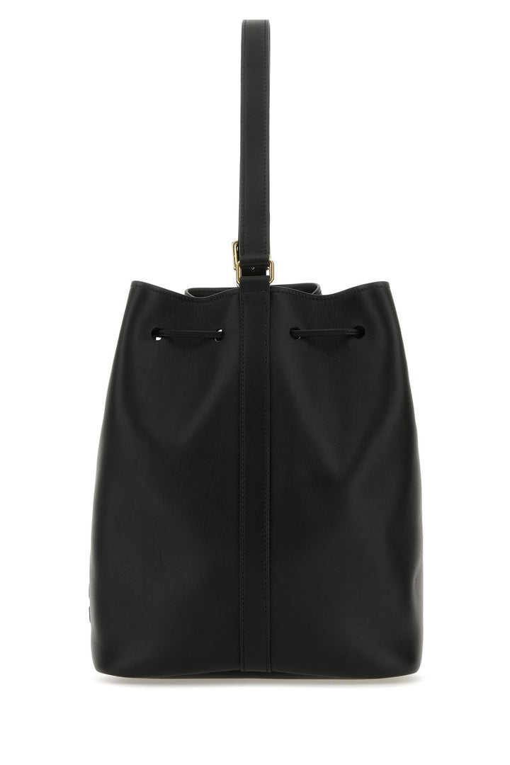 Black leather bucket bag