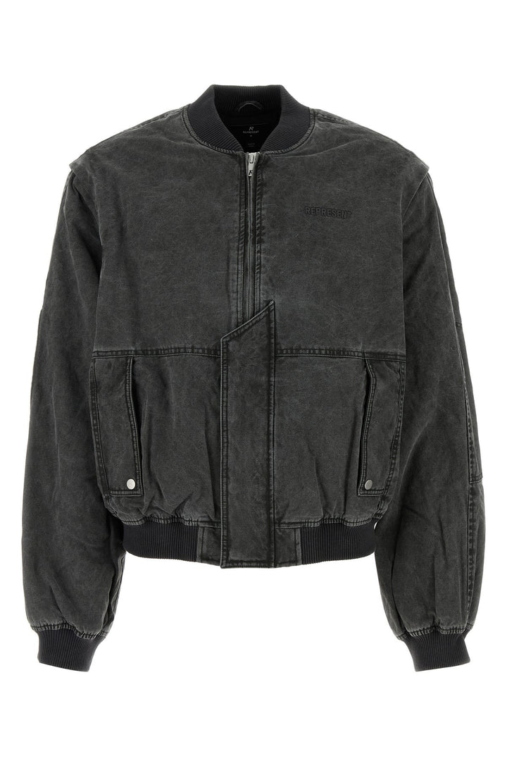 Black canvas Inset Sleeve padded bomber jacket