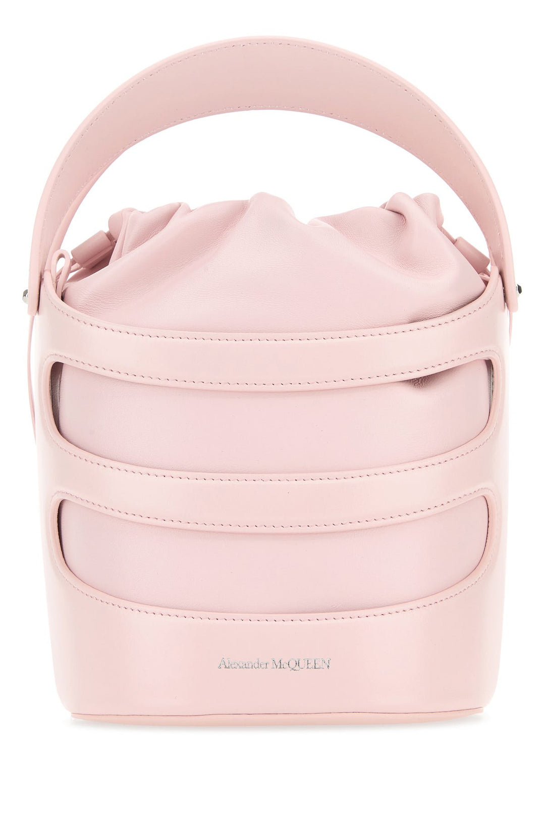 Pastel pink leather The Rise bucket bag