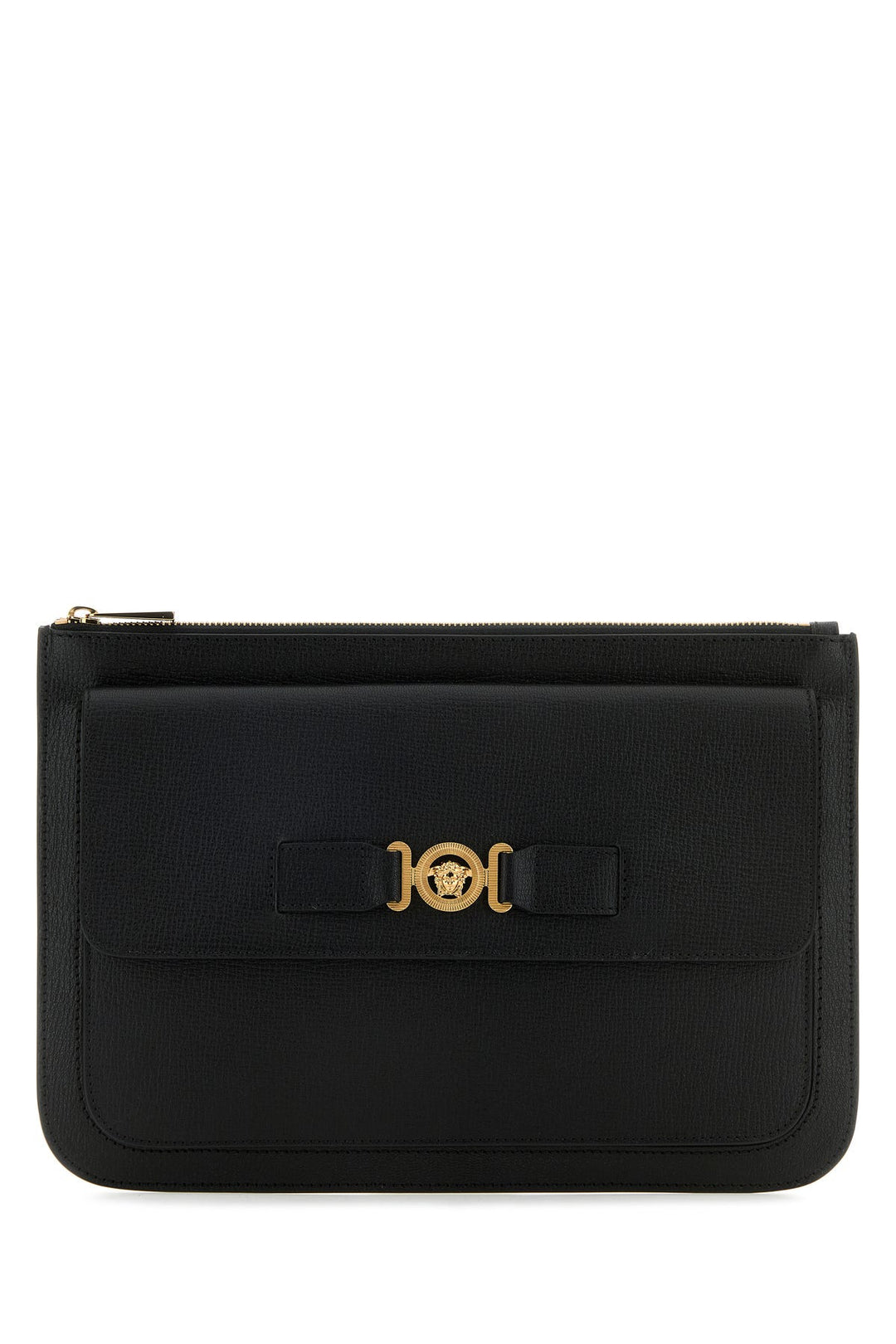 Black leather large Medusa Biggie clutch