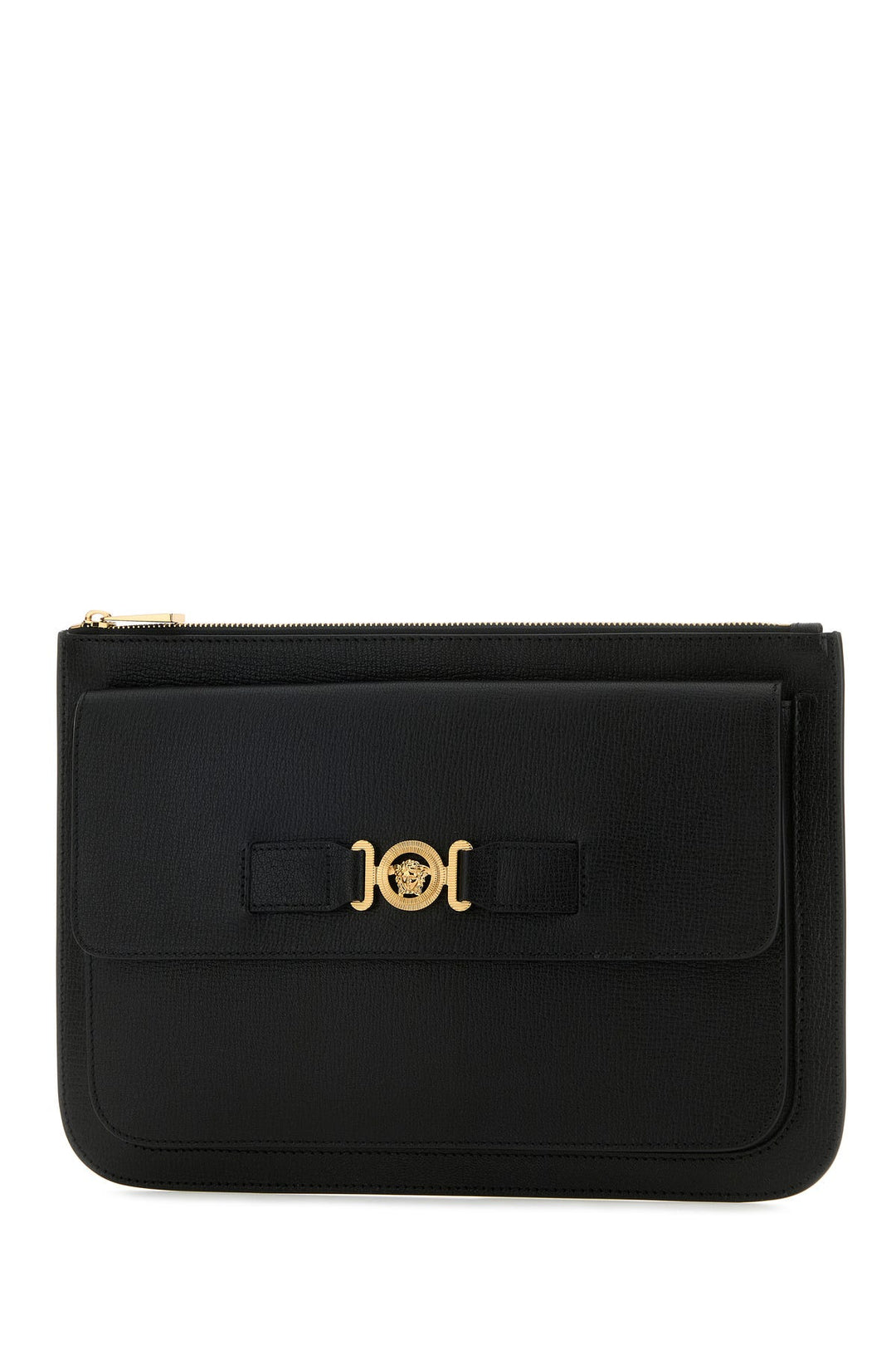 Black leather large Medusa Biggie clutch