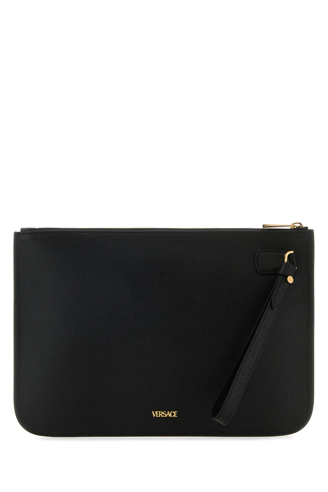 Black leather large Medusa Biggie clutch