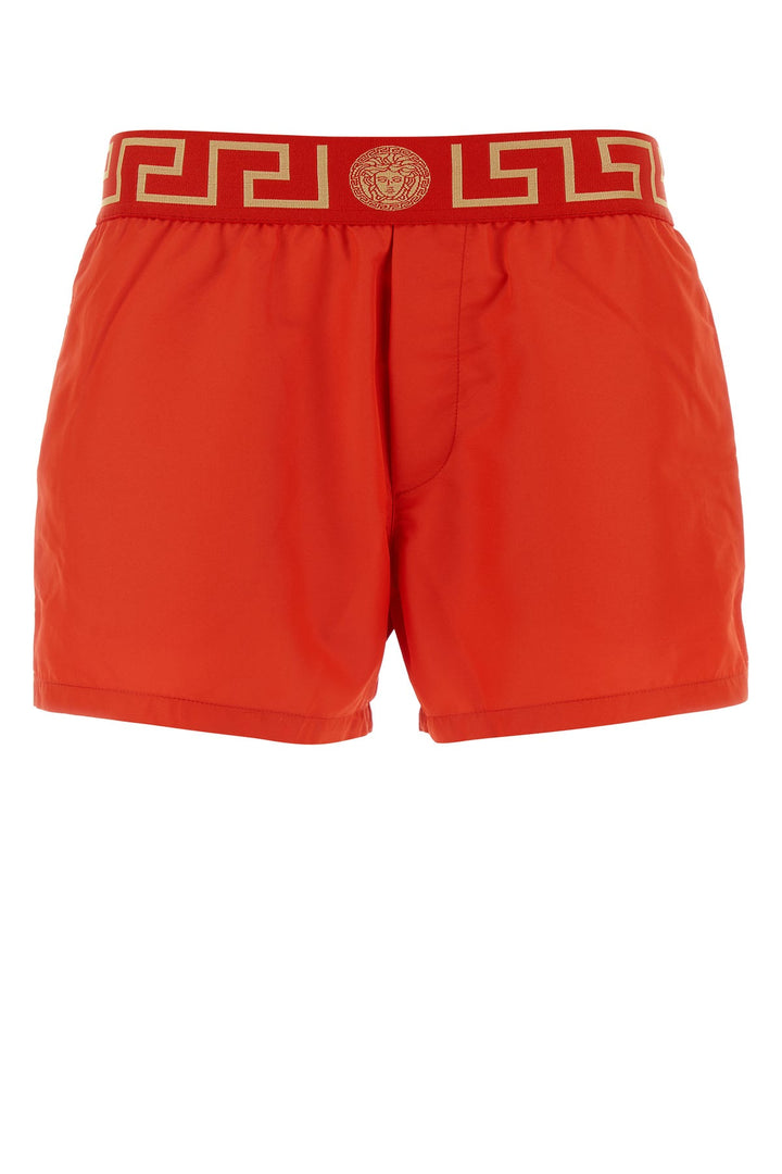 Red polyester swimming shorts