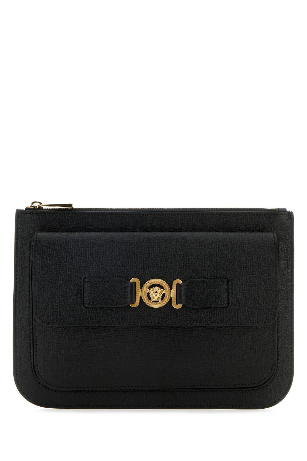 Black leather Medusa Biggie clutch