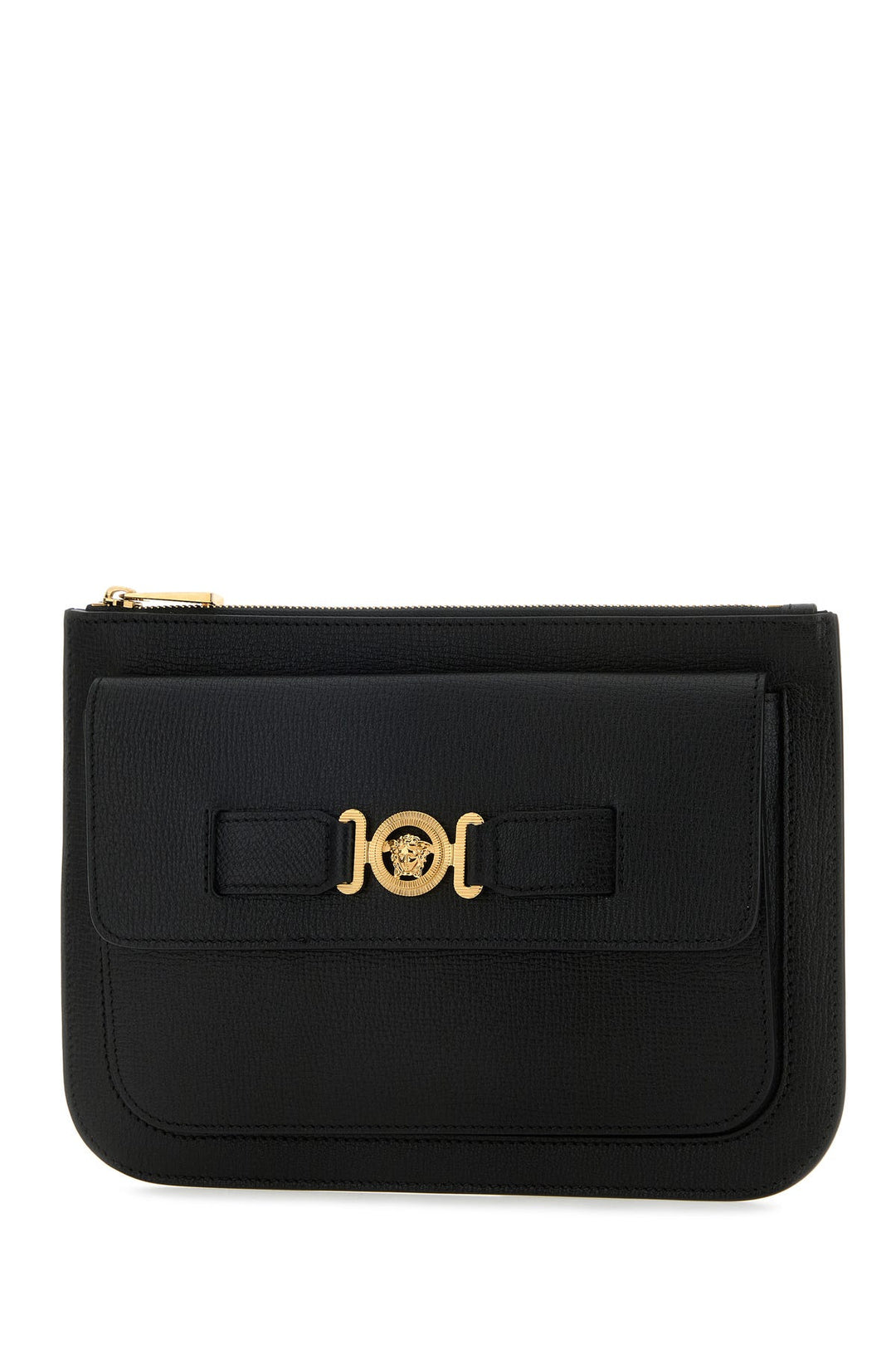 Black leather Medusa Biggie clutch