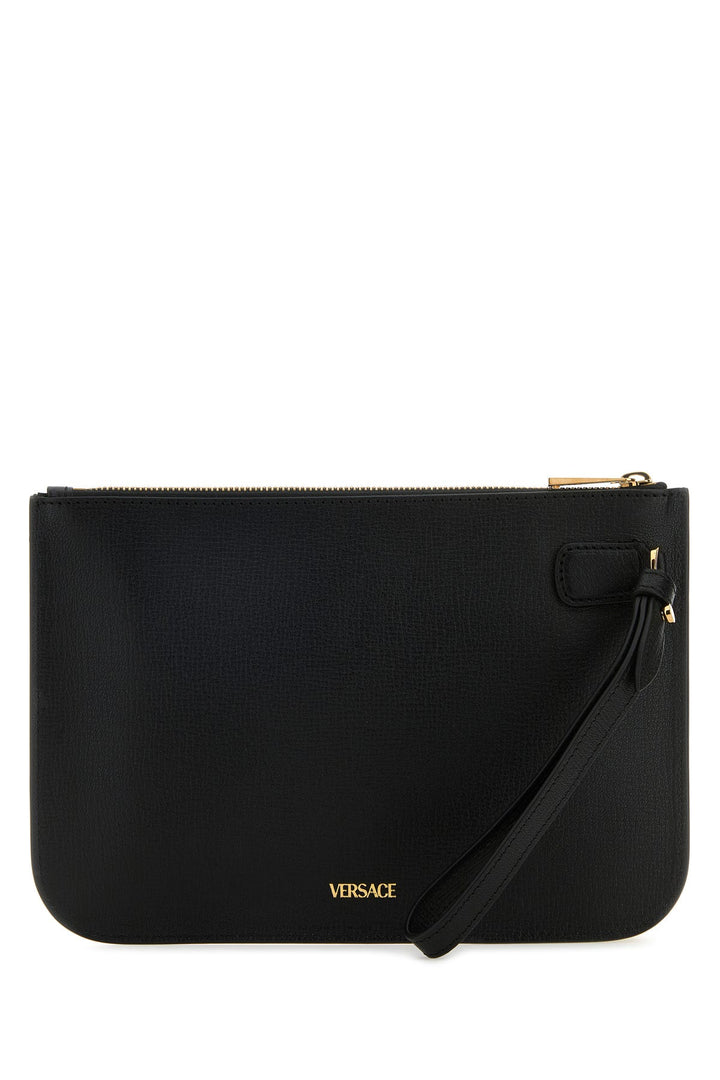 Black leather Medusa Biggie clutch