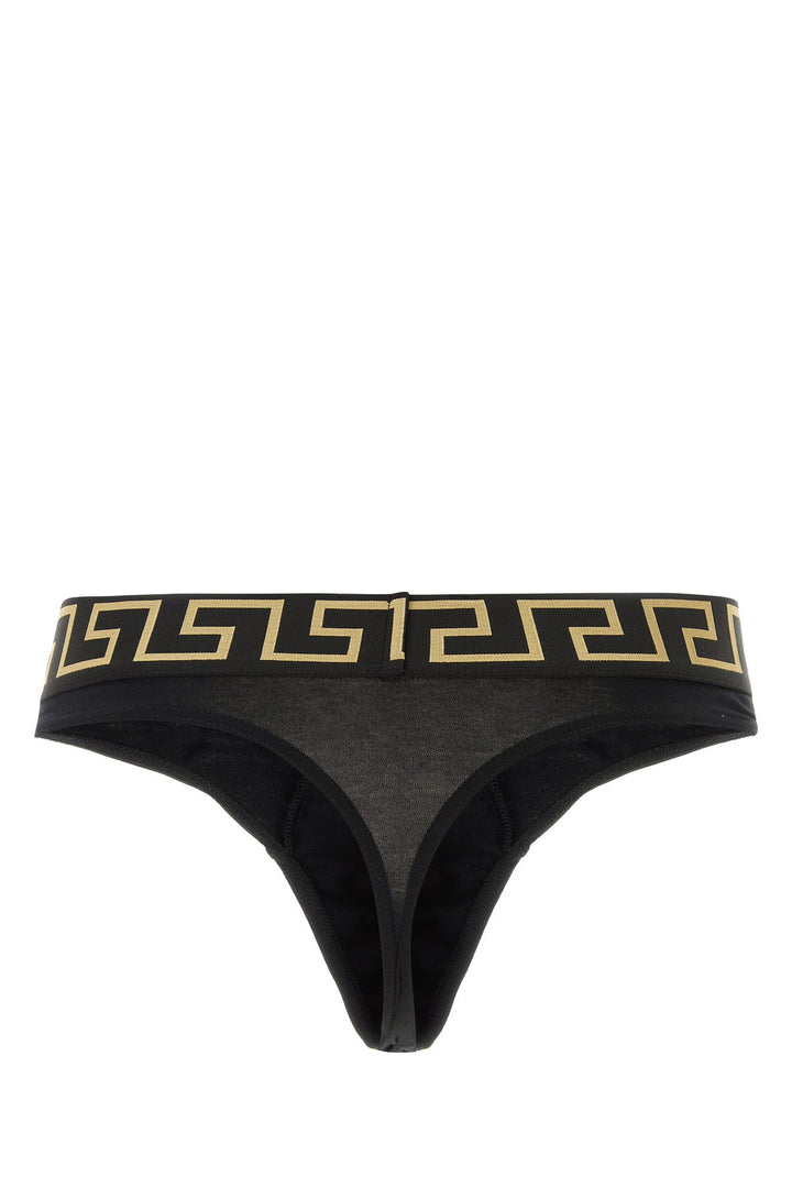 Black stretch cotton thong