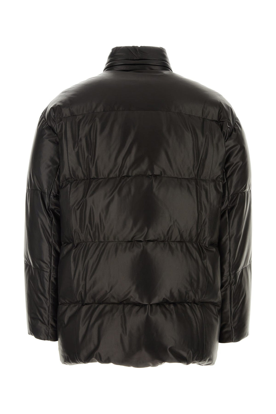 Black nappa leather down jacket