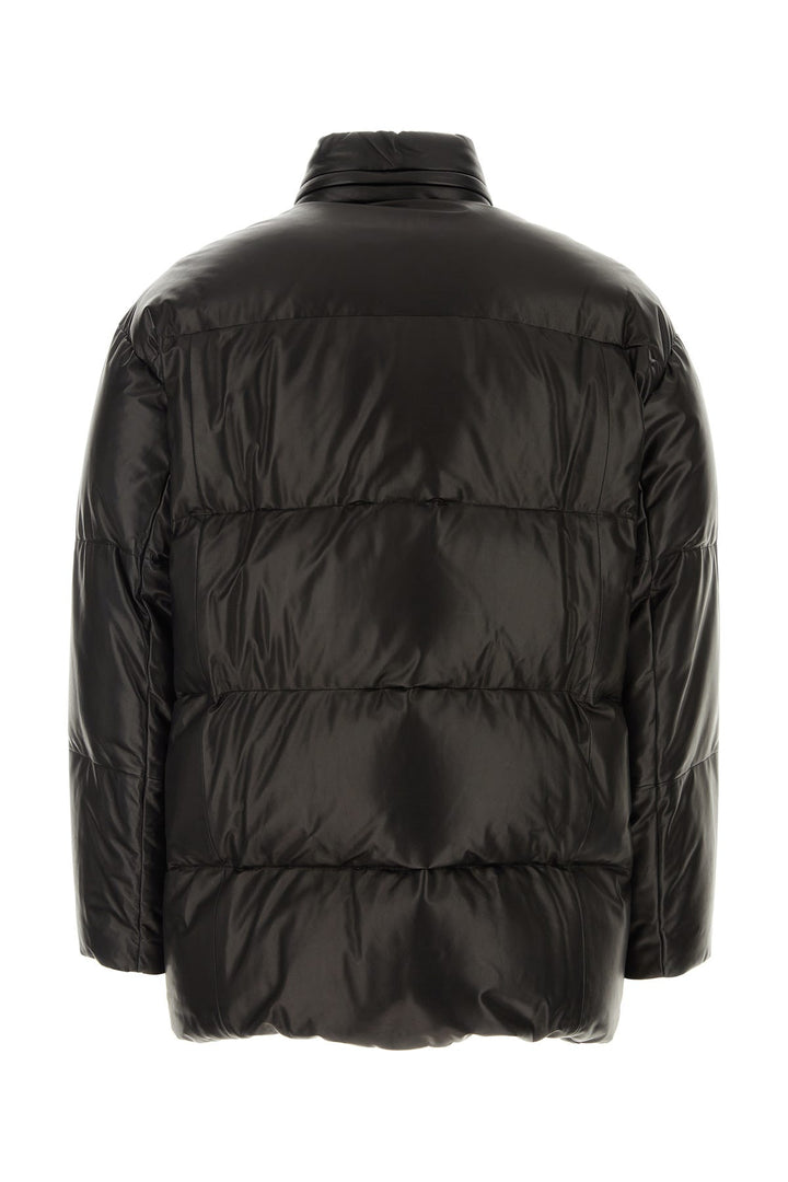 Black nappa leather down jacket