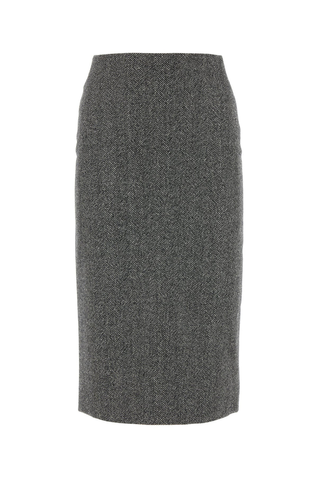 Embroidered stretch wool blend skirt