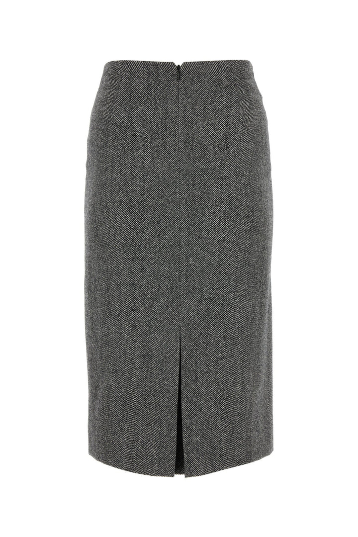 Embroidered stretch wool blend skirt