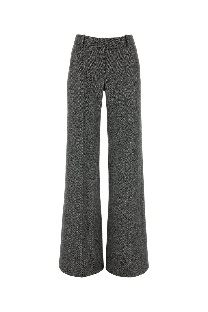 Embroidered stretch wool blend wide-leg pant