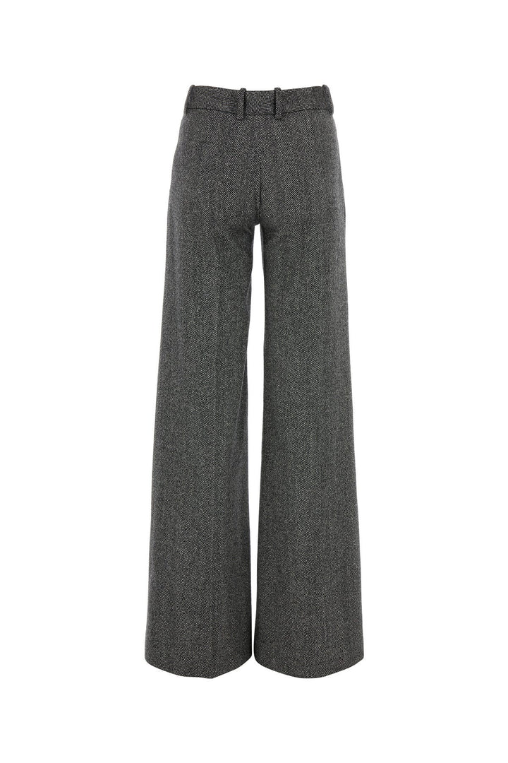 Embroidered stretch wool blend wide-leg pant