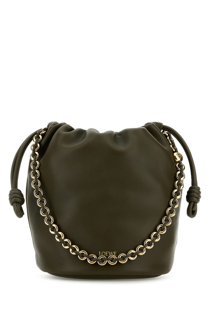 Khaki nappa leather Flamenco bucket bag