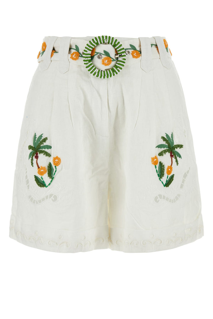 White linen Tree Macaw shorts