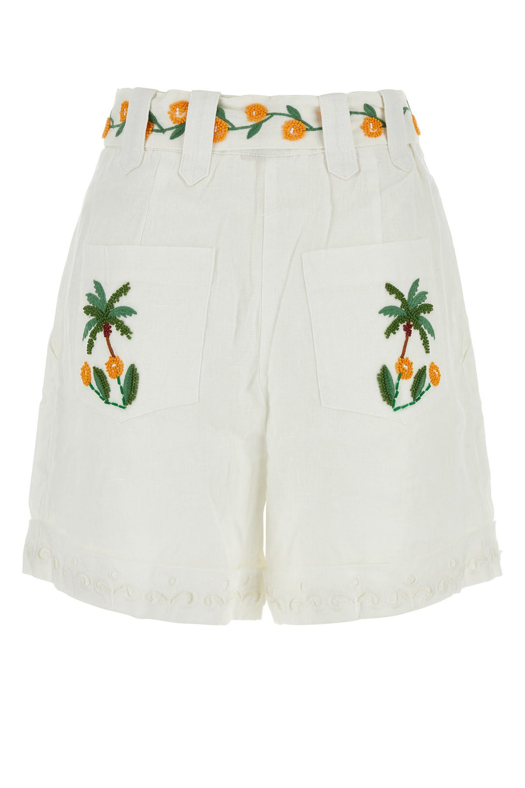 White linen Tree Macaw shorts