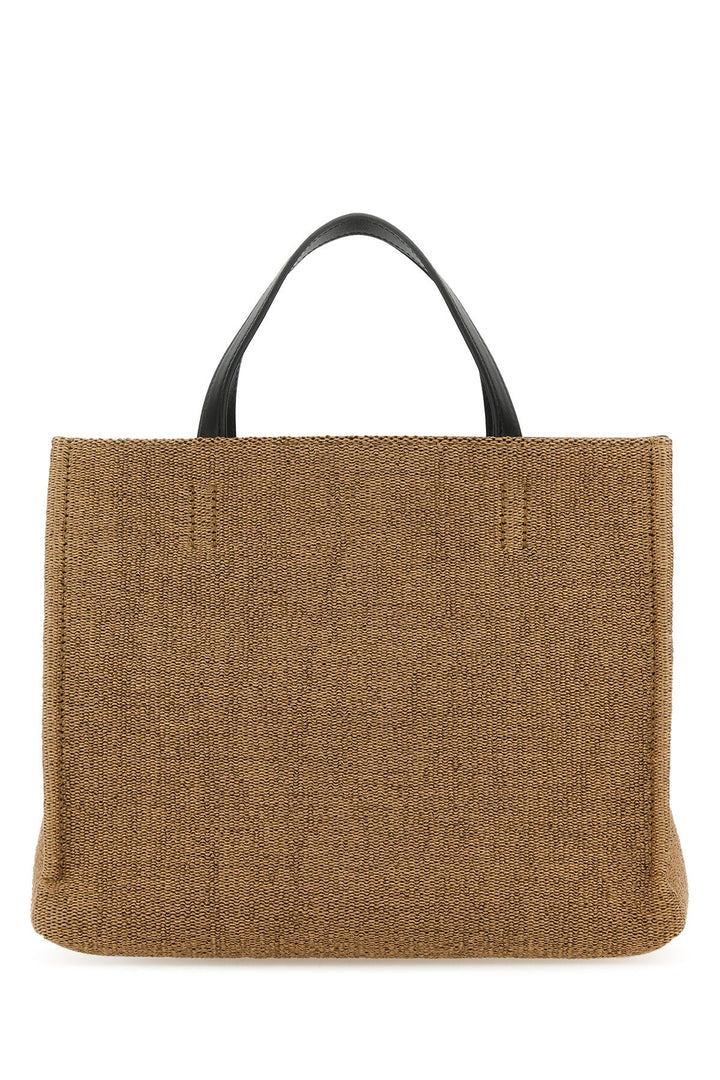 Camel raffia small TT Sign shopping bag