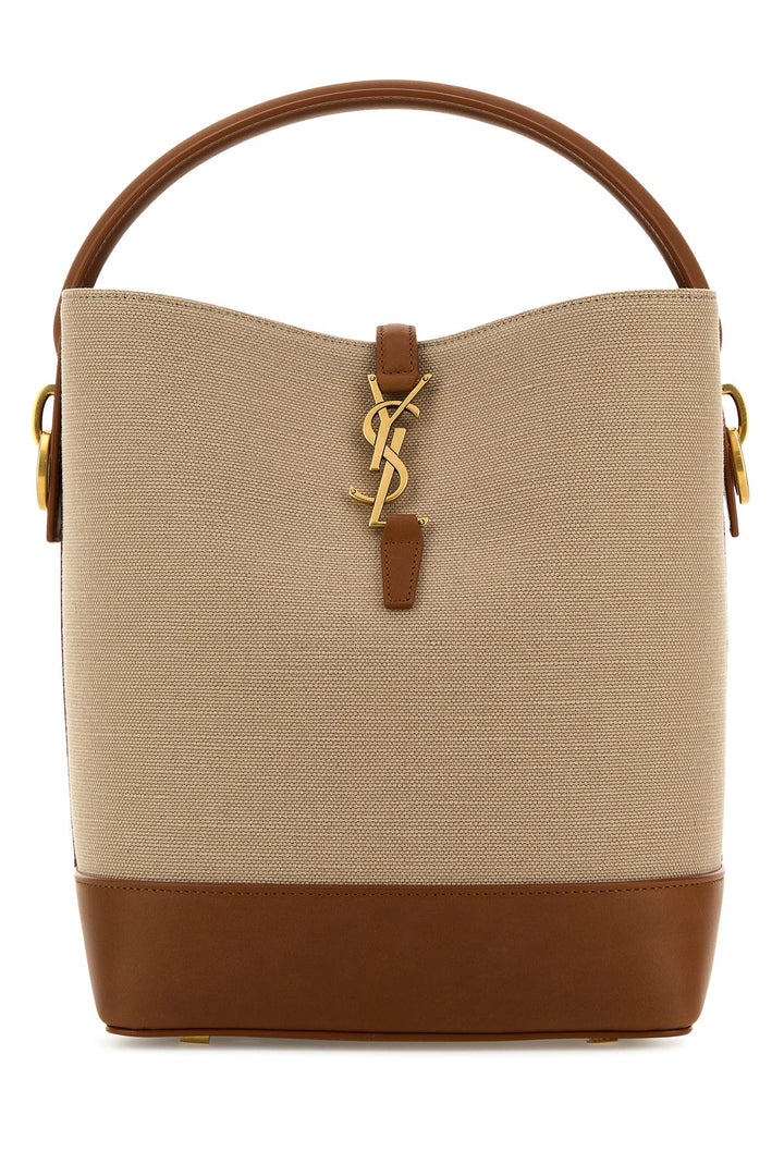 Two-tone canvas and leather Le 37 bucket bag