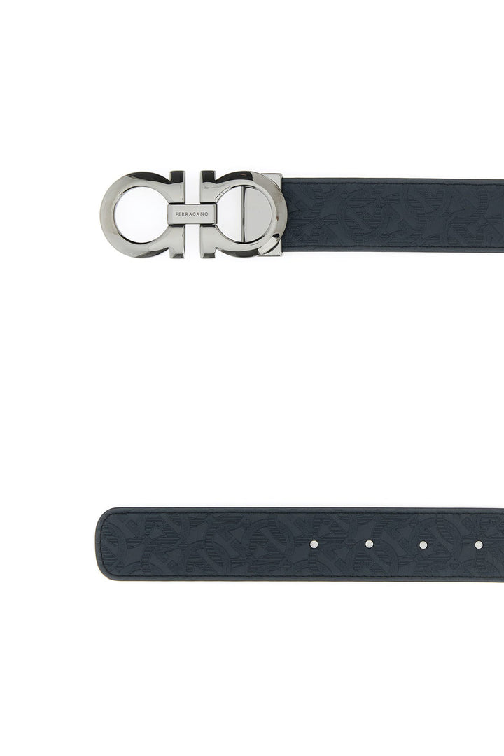 Navy blue leather reversible belt