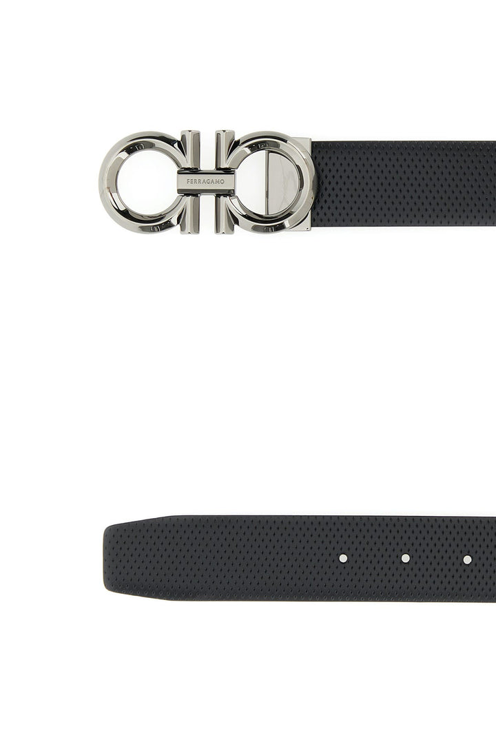 Black leather reversible belt