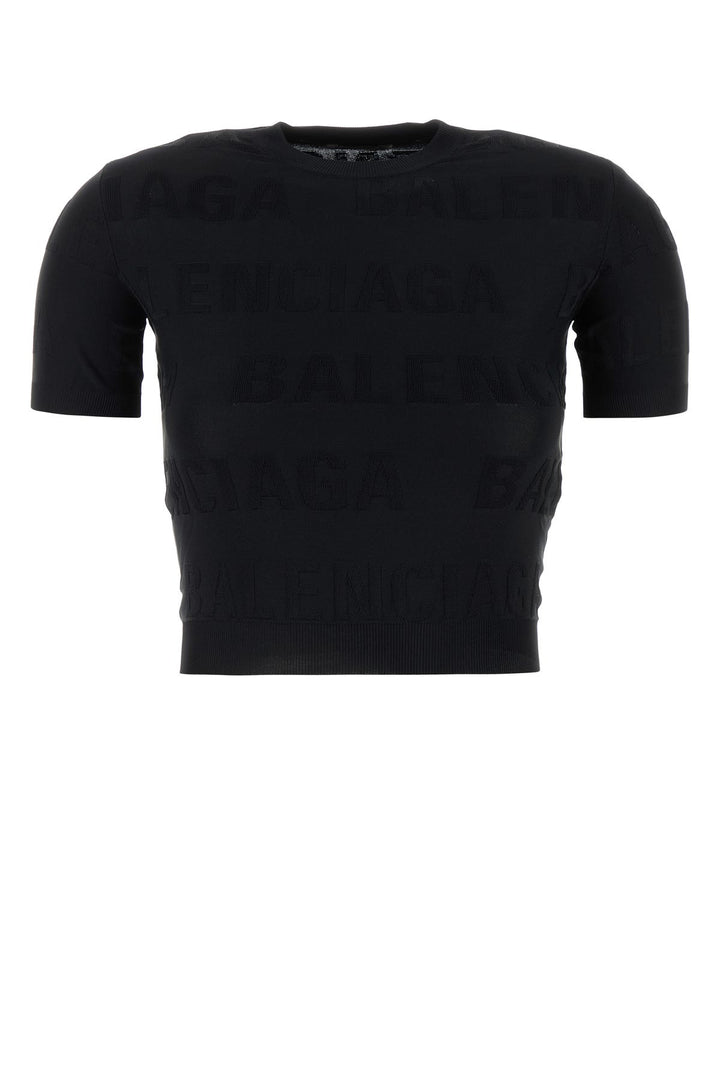 Black stretch viscose blend t-shirt