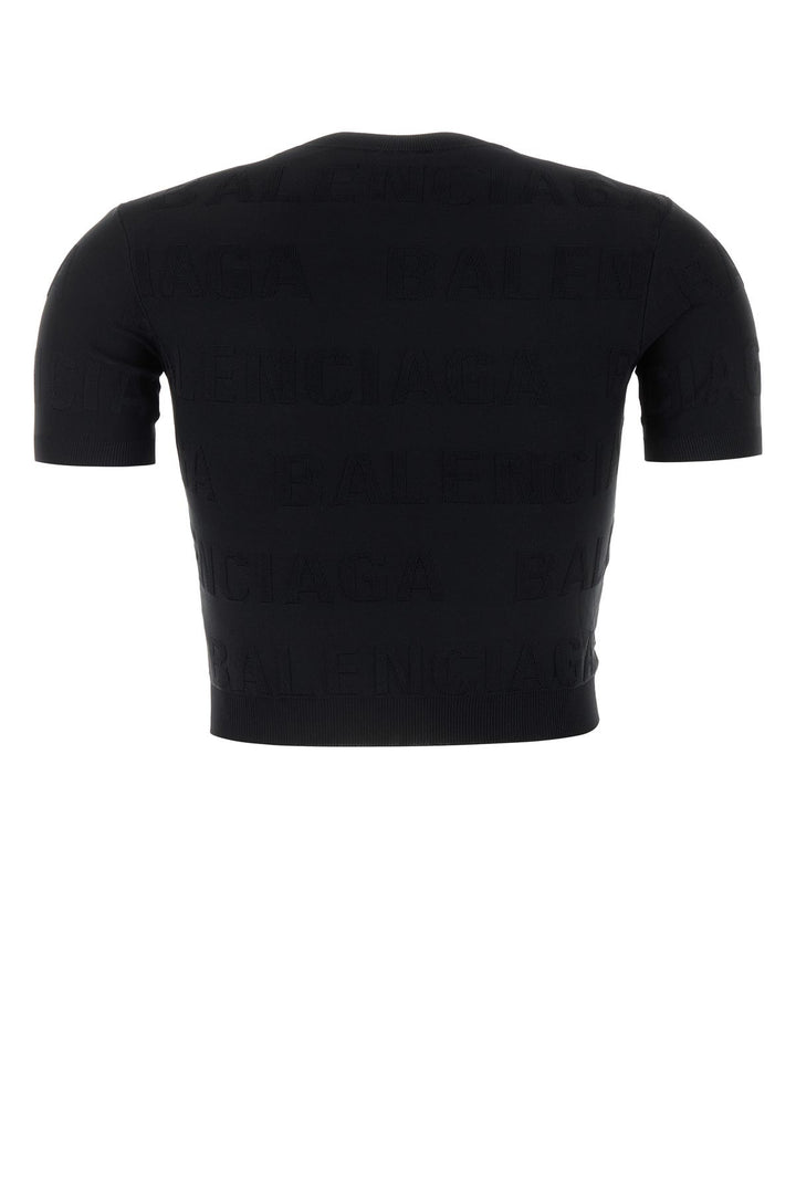 Black stretch viscose blend t-shirt