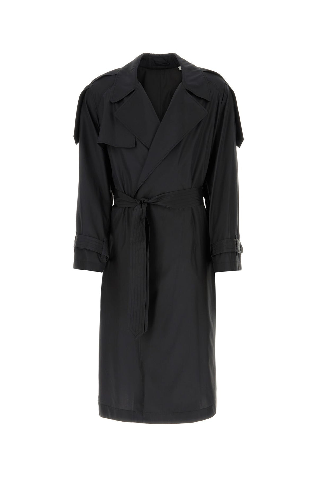 Black silk trench coat