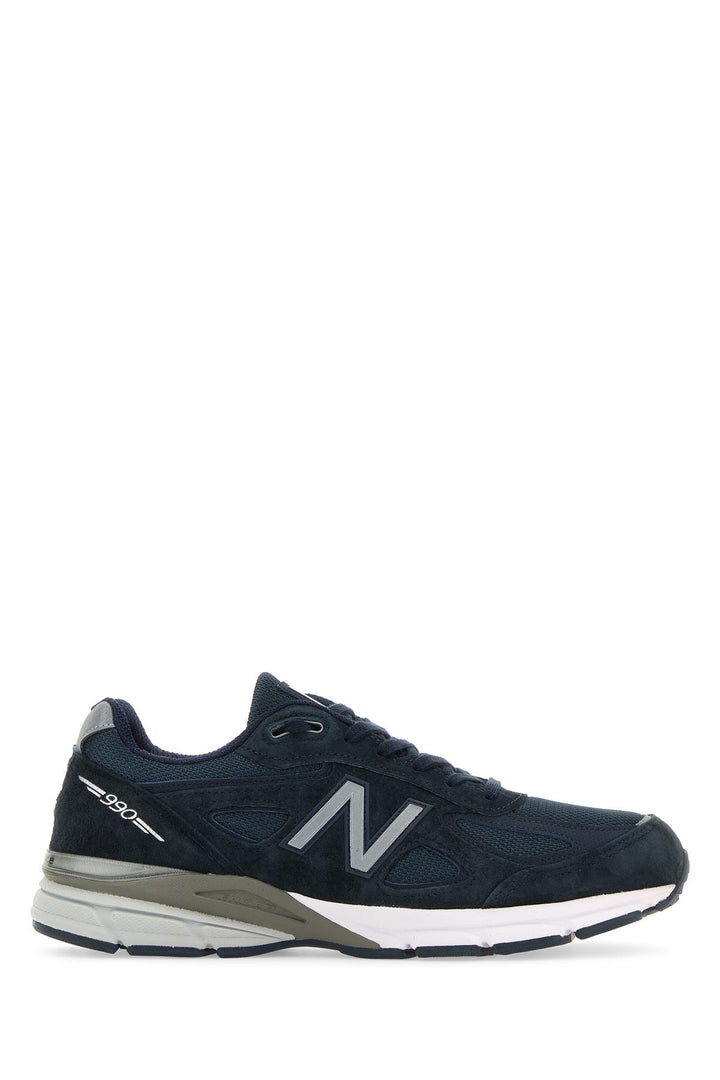 Blue fabric and suede 990v4 sneakers