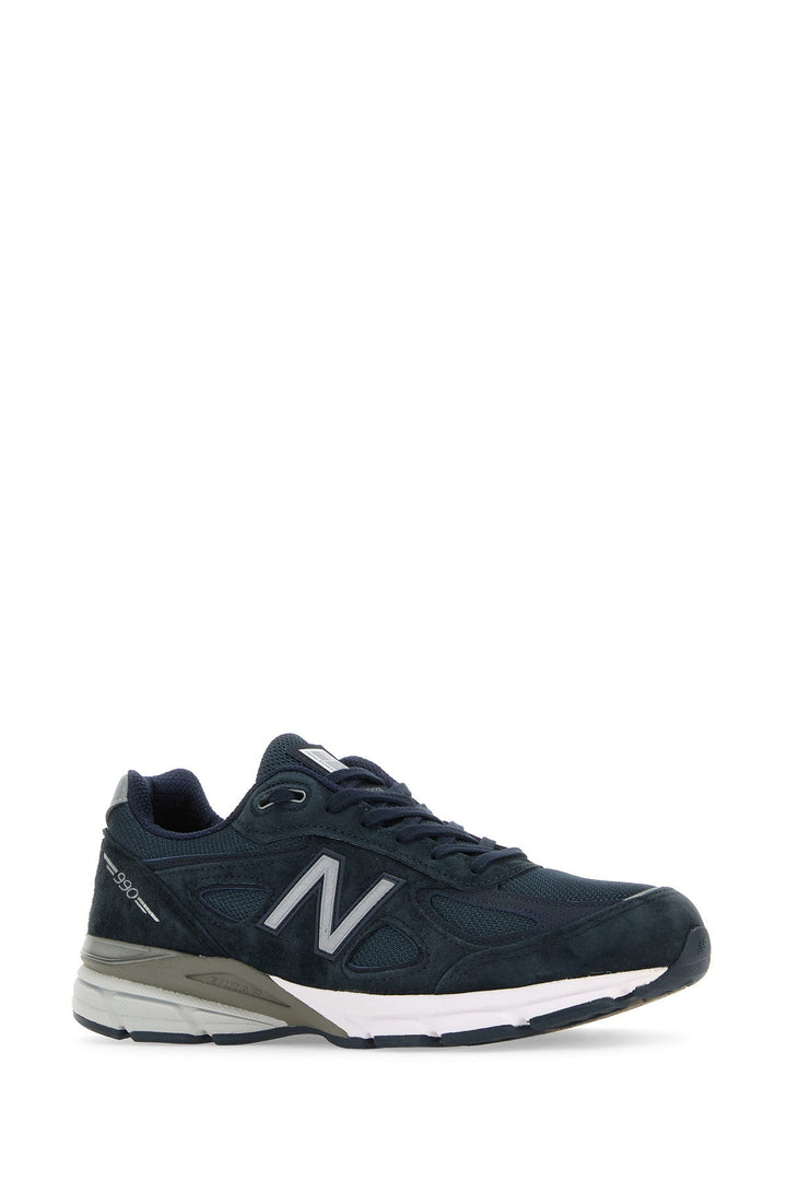 Blue fabric and suede 990v4 sneakers