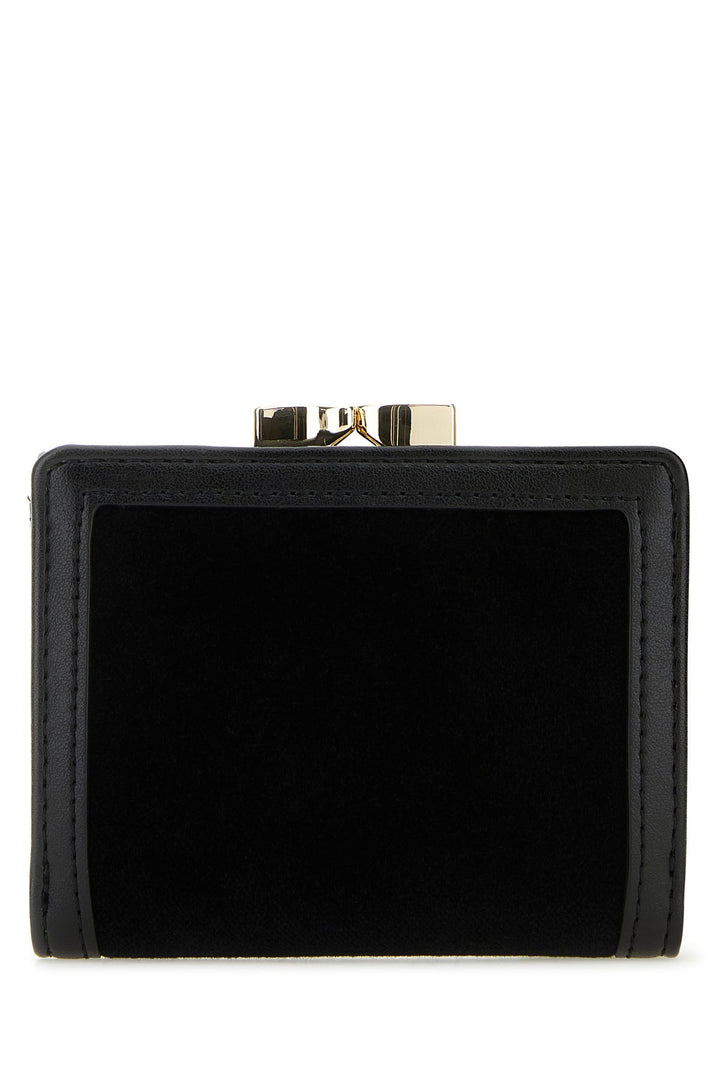 Black velvet and synthetic leather wallet