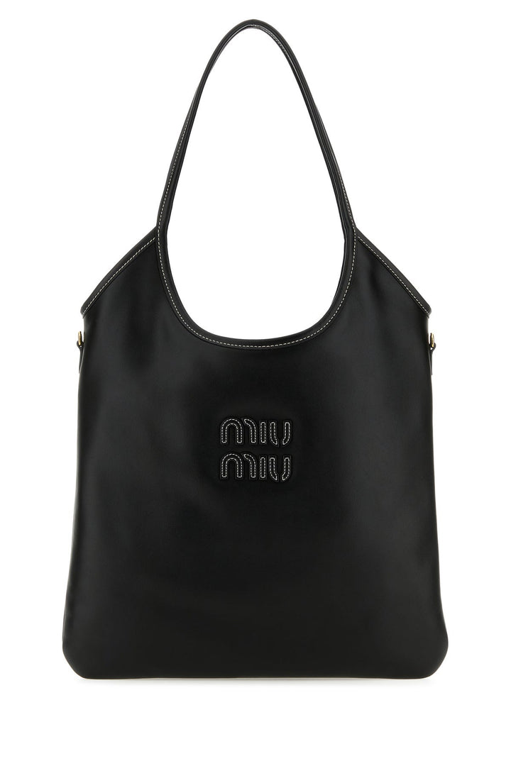 Black leather shopping bag