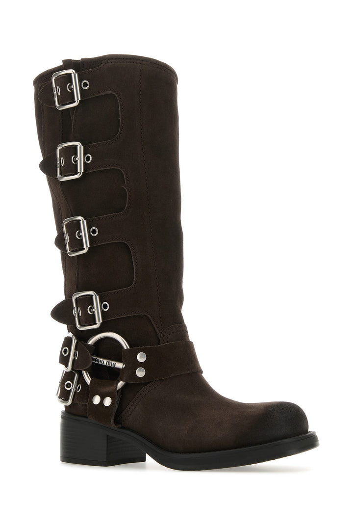 Dark brown suede boots