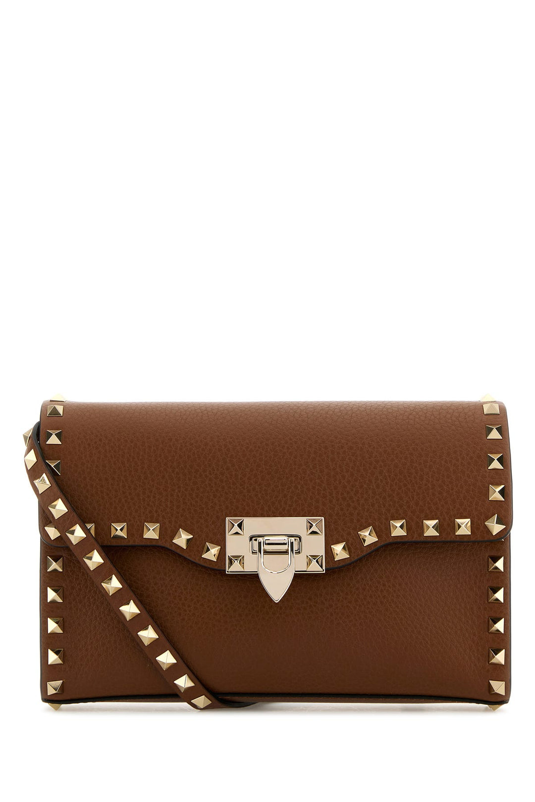 Brown leather small Rockstud crossbody bag