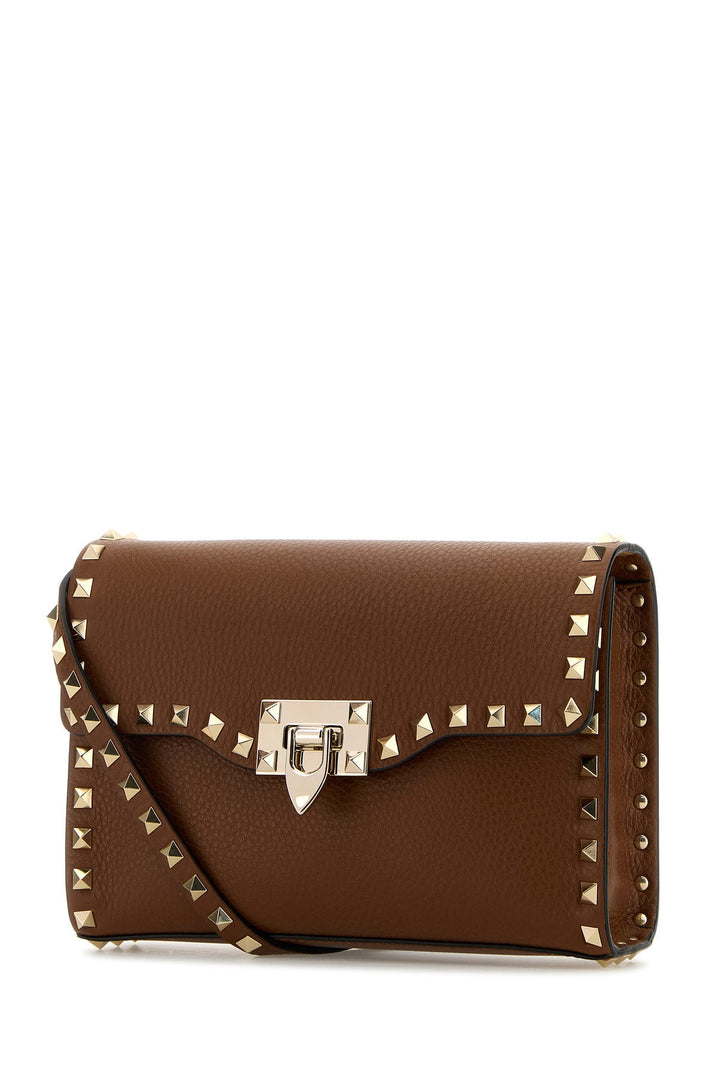 Brown leather small Rockstud crossbody bag