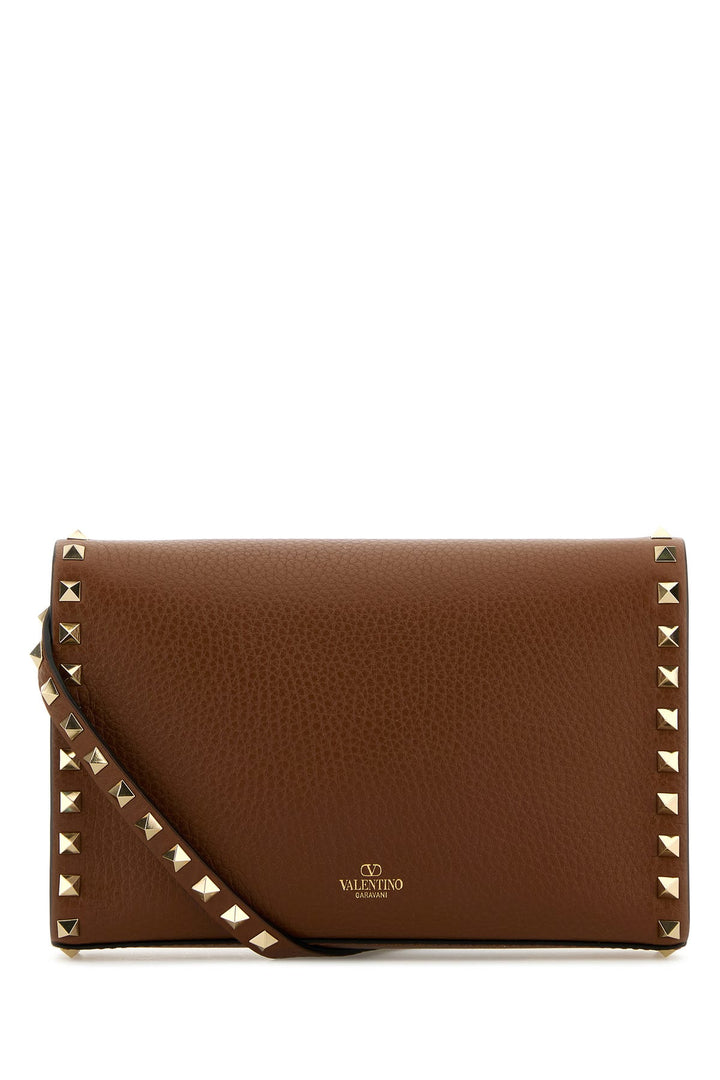 Brown leather small Rockstud crossbody bag