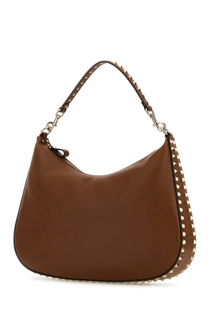 Brown leather Hobo Rockstud shoulder bag