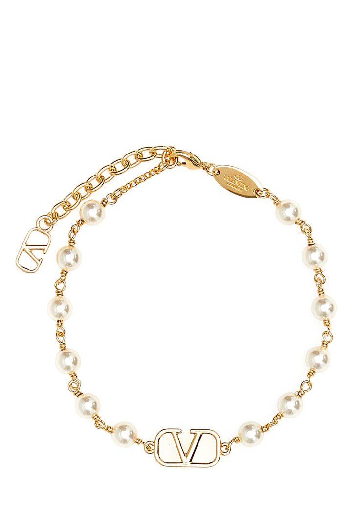 Metal and pearls VLogo Signature bracelet