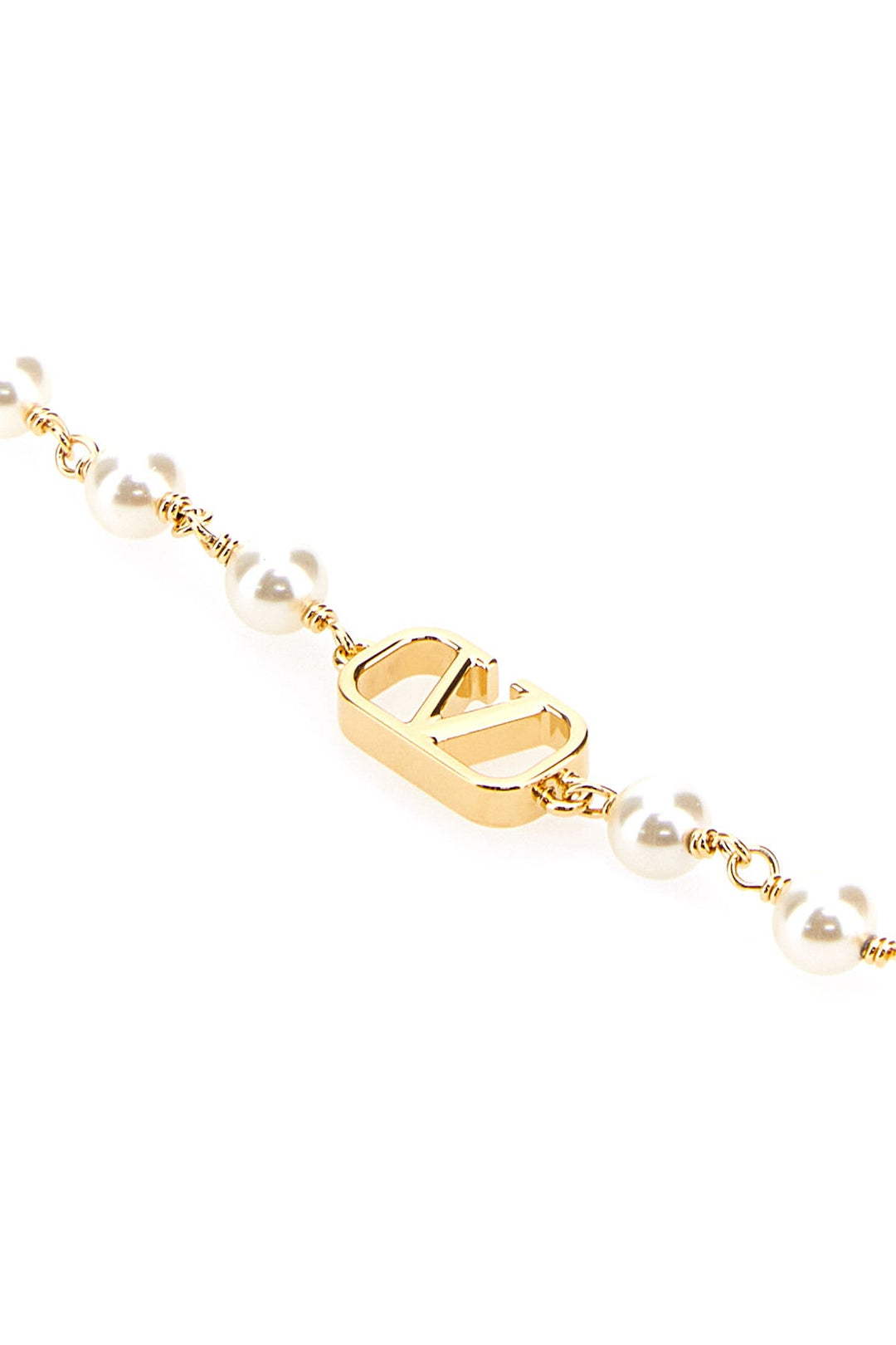 Metal and pearls VLogo Signature bracelet