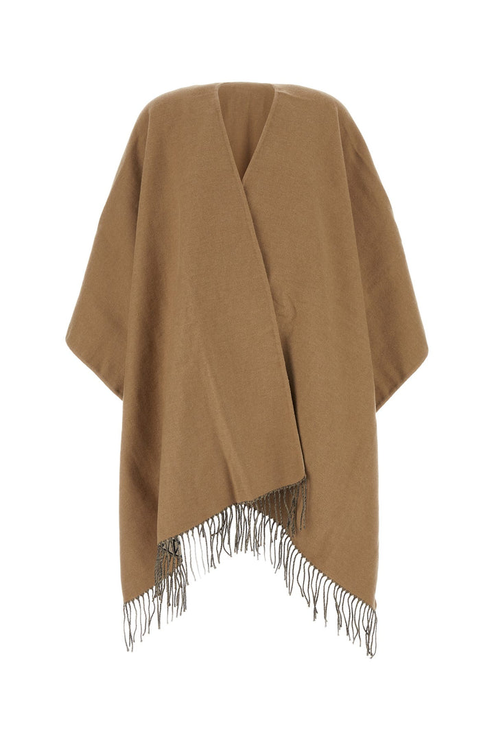 Camel wool blend reversible cape